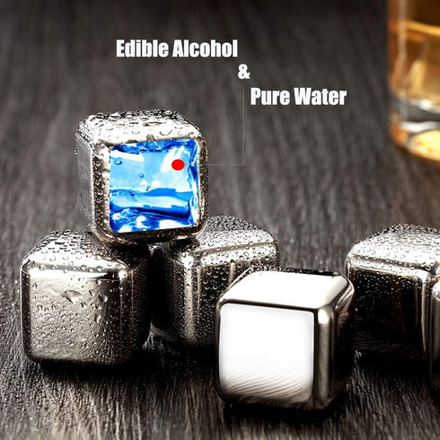 DERGUAM 8 Packs Fast-cooling 304 Stainless Steel Ice Cubes Whiskey Stones Whiskey Rocks With Wine Opener, Nonslip Ice Tong & Freezer Storage Tray ...