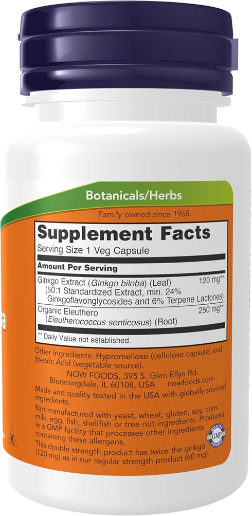 NOW Supplements, Ginkgo Biloba 120 mg, Double Strength, Non-GMO Project Verified, 50 Veg Capsules...