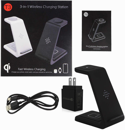 Wireless Charger,3 in 1 Qi-Certified Portable Fast Wireless Charging Station for Samsung Serise S20/Note 10/S9/S8 Samsung Galaxy Watch (with Power...