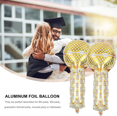 Gadpiparty 3Pcs Inflatable Microphone Balloons Blow up Microphones Toys Rock Star Foil Mylar Balloons 90S 80S Theme Party Balloons for Musical Con...
