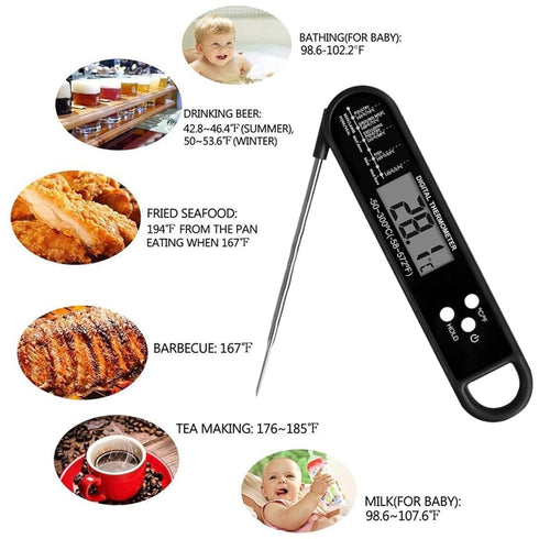 Meat Thermometer Instant Read for Grill and Cooking, Fast & Precise Digital Food Thermometer with Backlight, Magnet, Calibration, and Foldable Pro...