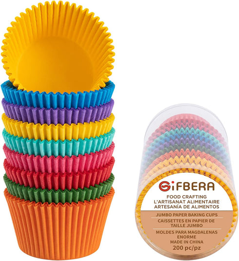 Gifbera Bright Rainbow Jumbo Cupcake Liners Large Solid Colorful Paper Baking Cups 200-Count...