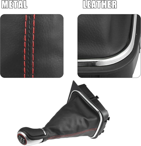 X AUTOHAUX 6 Speed Manual Gear Stick Shift Knob Transmission with Dust Cover Black Silver Tone for Volkswagen Jetta 2006-2014...