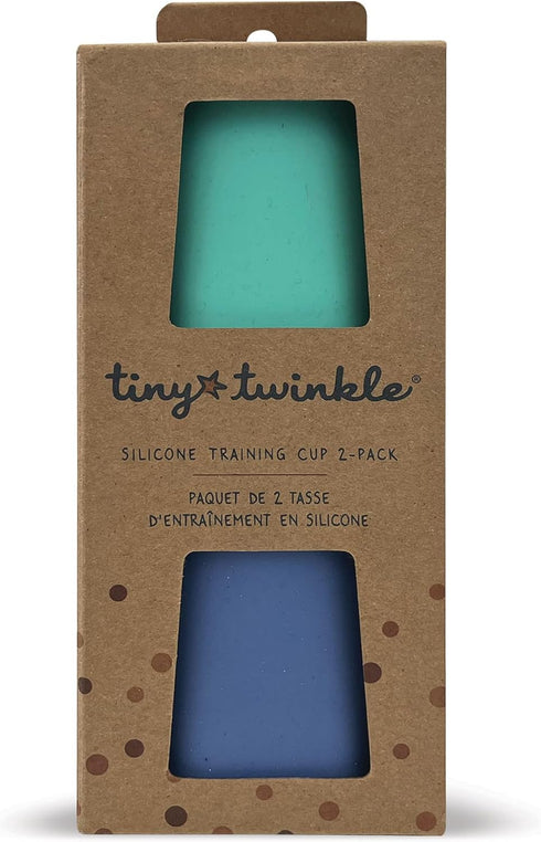 Tiny Twinkle Silicone Baby Cup 2 Pack - Open Training Cup for Independent Drinking, 4 oz (Blue, Mint)...