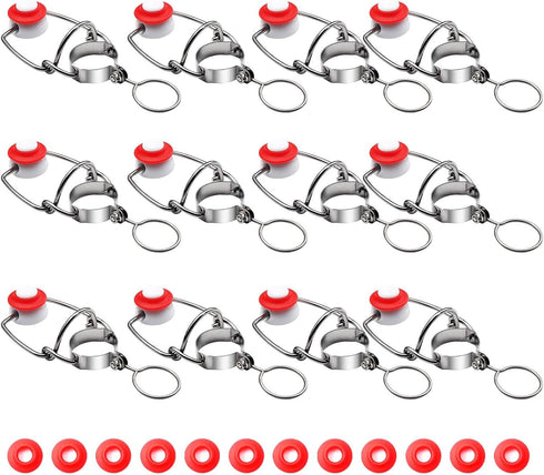 FERRODAY 12-Pack 18mm Glass Bottle Caps with Replacement Silicone Gaskets - Airtight, Leakproof, Easy Swing Top Lids...