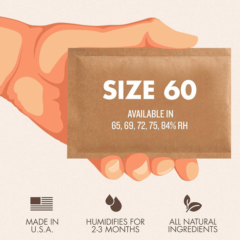 Boveda 69% Two-Way Humidity Control Pack For Storing Up to 25 Items – Size 60 – Single – Plastic & Wood Humidifier Boxes & Zip Lock Bags – Moistur...