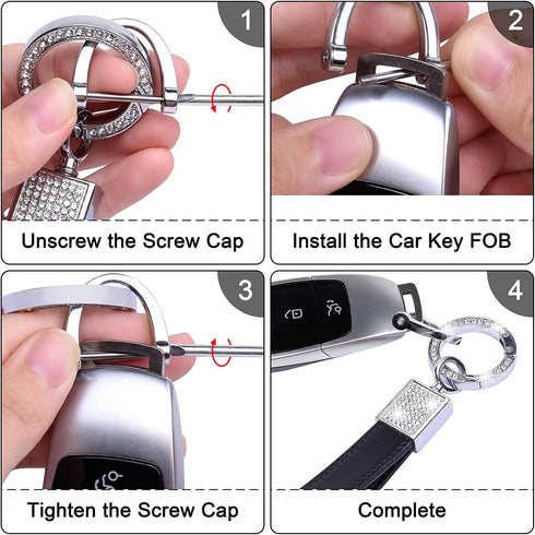 Wisdompro Genuine Leather Car Keychain, Bling Key FOB Holder Keychains for Women Girls with Crystal Rhinestones and 2 Keyrings - Black...