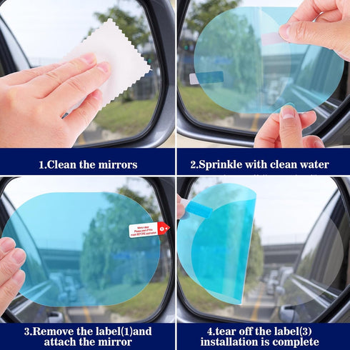 4Pcs Car Rear View Mirror Film Clear Sticker Film Transparent Rainproof Film with Cleaning Kits Waterproof Sticker Antifogging for Car Mirrors and...