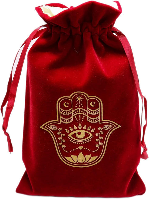ARTSY CRAFTS 6x9" Hamsa Hand Velvet Jewelry Pouch Gift Bags, Fatima Hand Evil Eye Velvet Drawstring Oracle Tarot Card Rune bags Dice Bag (Rose Red...
