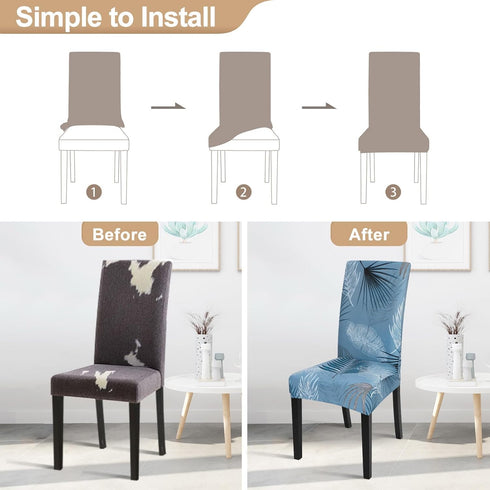 SearchI Summer Pattern Dining Room Chair Covers Set of 4, Stretch Printed Parsons Chair Slipcovers Spandex Removable Washable Kitchen Chair Protec...