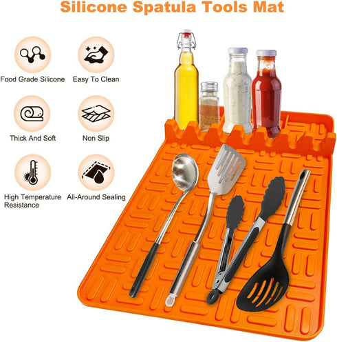 Silicone Griddle Tools Mat for Blackstone, 100% Food Grade Silicone Spatula Mat with Drip Pad, Dishwasher Safe, Suitable for Multiple BBQ Grill (1...