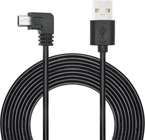 Right Angle Dash Cam Power Cord 11.5FT,90 Degree Mini USB Charging Cable 24AWG for Garmin Nuvi GPS,Canon Camera,Dash Cam etc Mini USB Devices(Blac...