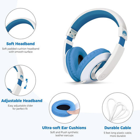 rockpapa Comfort Kids Headphones for School, Lightweight Childrens Boys Girls Teens Over-Ear Headphones Wired 3.5mm for CD DVD Player Tablet Phone...
