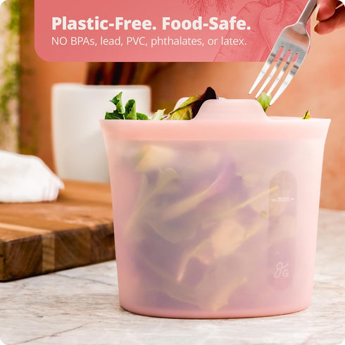 Greater Goods Reusable Silicone Containers for Food Storage, BPA- Free, Microwave, and Oven Safe, Pink, 32 Oz (1 Set of 3)...