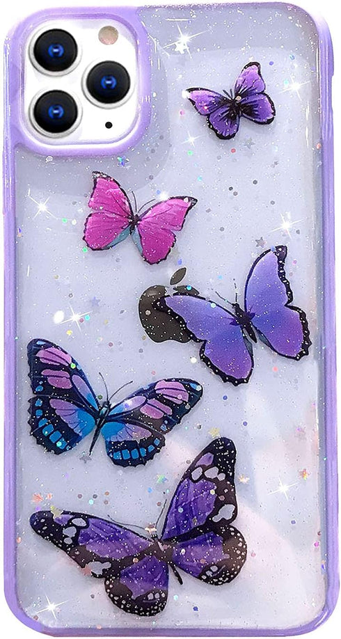 Butterfly Bling Clear Case Compatible with iPhone 11 Pro Max, Case for Women Cute Slim Soft Slip Resistant Protective Phone Case Cover for iPhone ...