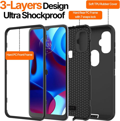 for Moto G-Pure Case: with 1 Pack Glass Screen Protector, 3 in 1 Full-Body Strong Protection Shockproof Heavy Duty Phone Case for Motorola Moto G ...
