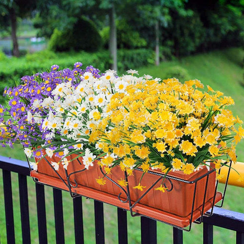 Artificial Daisies Flowers Outdoor UV Resistant 4 Bundles Fake Foliage Greenery Faux Plants Shrubs Plastic Bushes for Window Box Hanging Planter F...