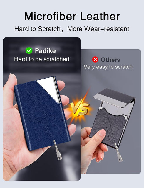 Padike Business Card Holder, Leather Business Card Case Pocket Card Holders for Men or Women, Metal Slim Name Card Holder RFID Blocking Business C...