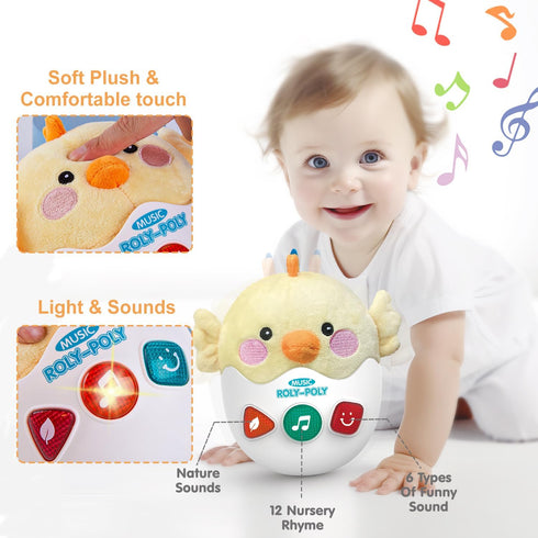 Baby Toys 0-6-12 Months, Plush Chick Musical Toys, Cute Stuffed Animal Infant Toys with Light & Sounds, Roly-poly Sensory Toy Birthday Gift for Ne...