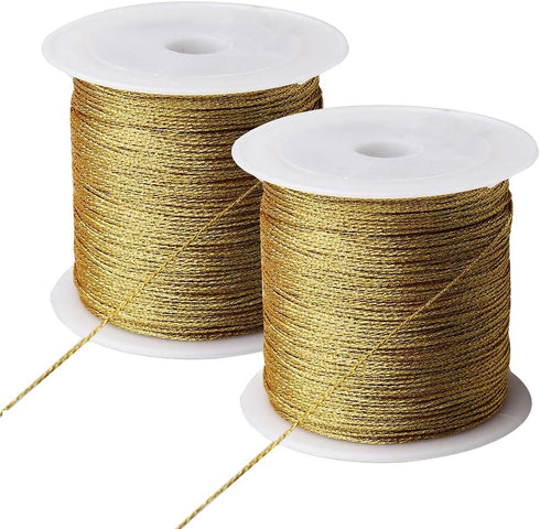 Pengxiaomei 218 Yards/656 Feet Metallic Cord Gold Twine, 2 Spool Gold Thread String for Bracelet Making Jewelry Making Thread Gold Craft String Ti...