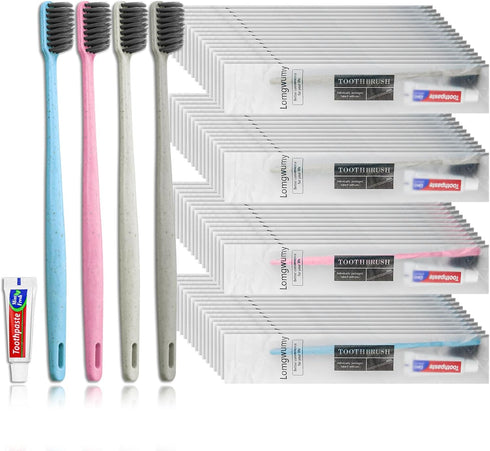 Disposable Toothbrush, Toothbrush Bulk, Bulk Toothbrush and Toothpaste Sets, 4 Colors, Individually Packaged, Delicate and Practical, Suitable for...