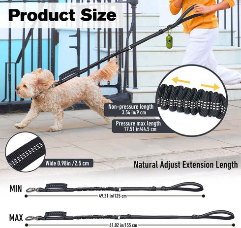 Tactical Dog Leash,Reflective Training Dog Leash,Adjustable Heavy Duty Dog Leash with 2 Control Padded Handle Strong No Pull Bungee Dog Leashes wi...