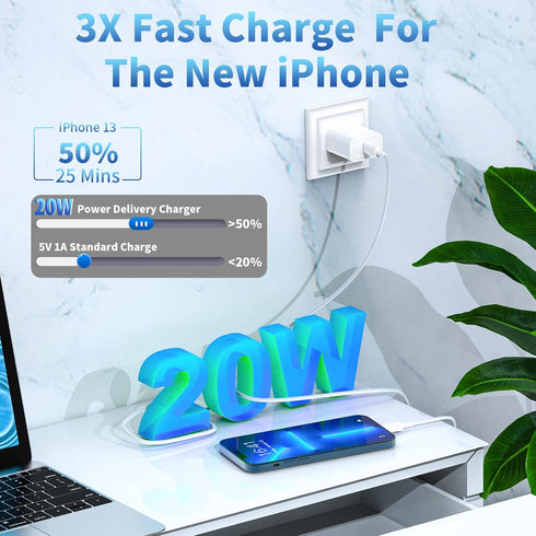 ?MFi Certified? iPhone Charger Fast Charging, Assrid 3Pack 20W PD USB-C Power Wall Charger Adapter with 3Pack 6FT Type C to Lightning Cable for iP...