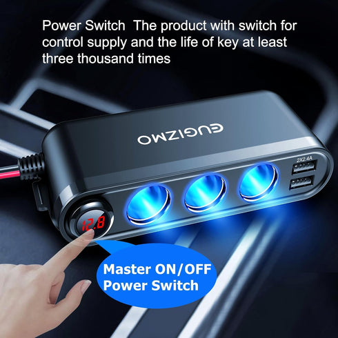 12V Car Cigarette Lighter Socket, 200W 3 Socket Cigarette Lighter Plug Splitter USB Charger Adapter 12 Volt Socket Power Outlet Auxiliary Cigarett...