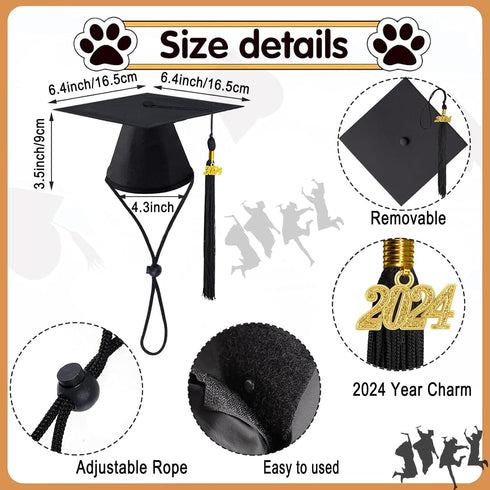 Pet Graduation Caps Dog Graduation Hat with 2024 Black Tassel Puppy Grad Hat Graduation Costume for Dogs Cats Holiday Dog Outfits Accessory Party ...