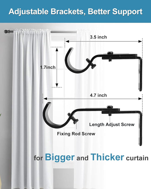 HOSKO Black Curtain Rod, 1-Inch Window Curtain Rods Set - Curtain Rods for Windows 30-84 Inches - Including Three Mounting Brackets...