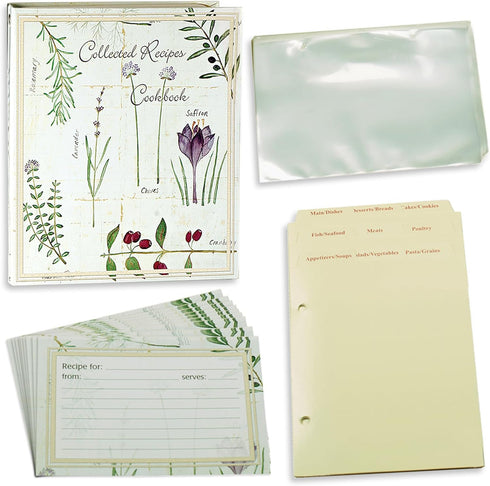 Meadowsweet Kitchens Recipe Card Holder Cookbook Mini 2 Ring Binder Organizer - Recipe Binder Cook Book w/ 25 4 x 6 Cards, 50 Clear Card Sleeves, ...
