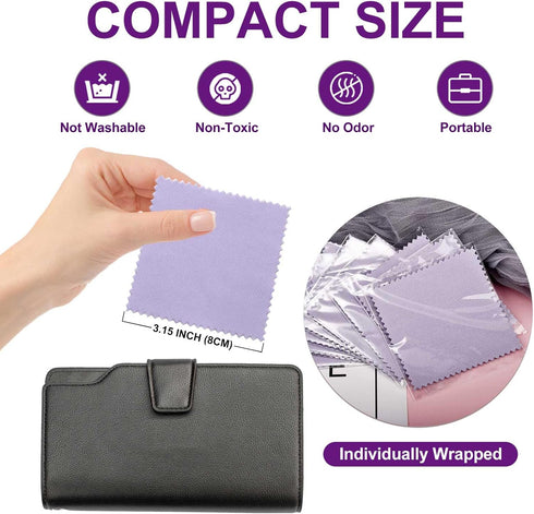 SEVENWELL 50pcs Jewelry Cleaning Cloth Purple Polishing Cloth for Sterling Silver Gold Platinum Small Silver Polish 8x8cm...