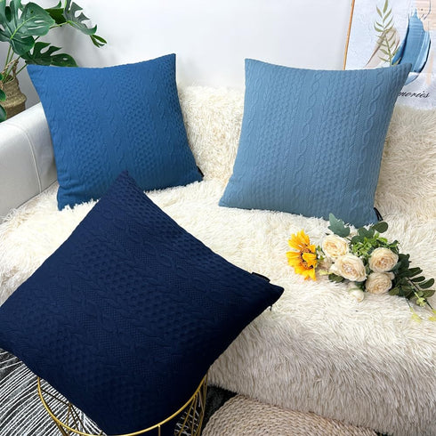 Booque Valley Throw Pillow Covers, Pack of 2 Super Soft Elegant Modern Embossed Patterned Blue Cushion Covers Decorative Stretchy Pillow Cases for...
