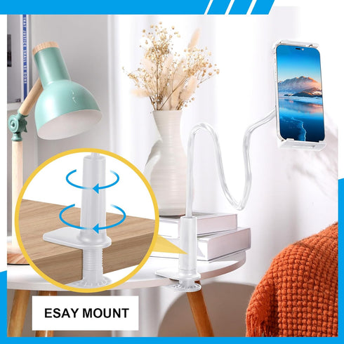 Phone Stand for Desk, Gooseneck Cell Phone Holder Flexible Lazy Long Arm Phone Mount Universal 360 Degree Adjustable Phone Clamp Clip for Table, B...