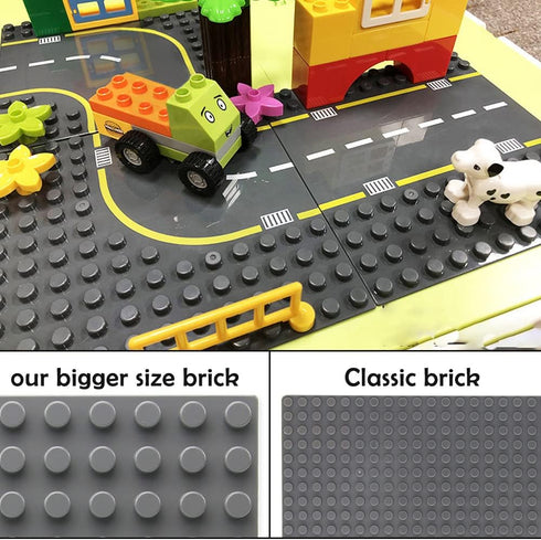 Feleph Road Baseplate for Bigger Size Building Blocks, 12 Studs for 7.5 Inches City Street Base Plate, Stackable Board for Larger Building Blocks ...