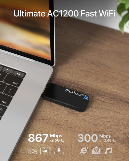 BrosTrend 1200Mbps USB WiFi Network Adapter for Laptop, Desktop PC of Windows 11/10/8/7, USB 3.0, Wireless Adaptador AC1200 Dual Band 5GHz/2.4GHz...