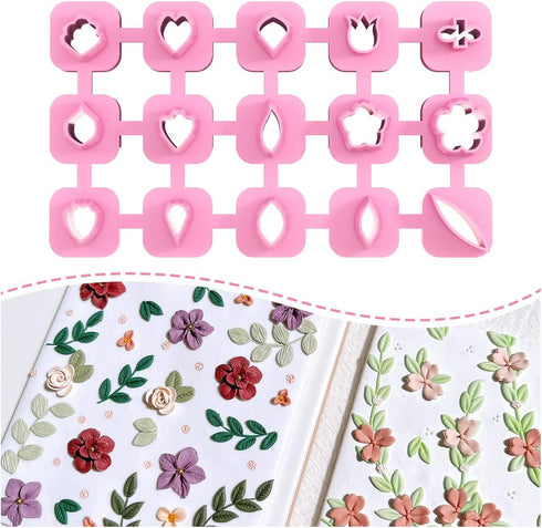 Keoker Mini Polymer Clay Cutters - 15 Shapes Mini Flower Polymer Clay Cutters for Earrings Making, Leaf Clay Earring Cutter Set, Clay Cutters for ...