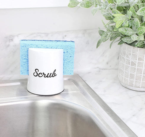 AuldHome Design White Enamel Sponge Holder; Rustic Enamelware Kitchen Sink Accessory...