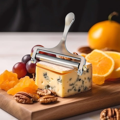 TOPULORS Wire Cheese Slicer Stainless Steel Handheld Cheese Cutter for Mozzarella, Cheddar, Gruyere - with 1 Extra Wire - Adjustable Thickness Che...