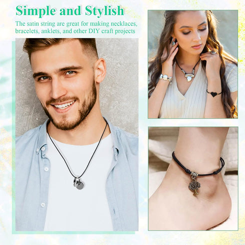 Satin Rattail Cord, Anezus Black Nylon Cord Silky Trim Beading String for Braided Bracelets, Pendants Necklace, Macrame Keychains, Lanyards, Draws...