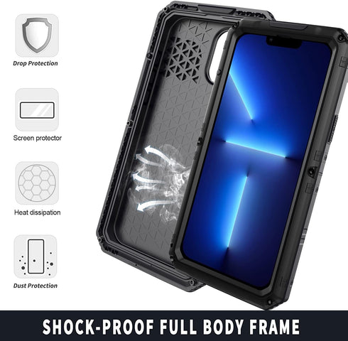 Waterproof Case for iPhone 13 Pro Max Metal Case Heavy Duty Case Full Body Dustproof Dropproof Aluminum Alloy Case with Silicone Built-in Screen P...