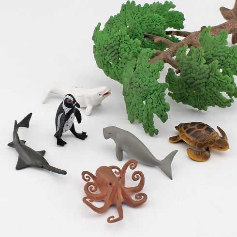 Ocean Sea Marine Animal Figure Toys Playsets 6 PCS Mini White Whale Sea Turtle Penguin Octopus Mermaid Model Toy Desktop Decoration Collection Par...