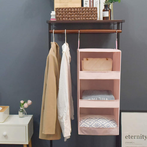 GRANNY SAYS 3-Shelf Hanging Closet Organizer, Collapsible Closet Hanging Shelves, Nursery Hanging Organizer, Pink, 29 ½" H X 12" W X 12" D, 1-Pack...