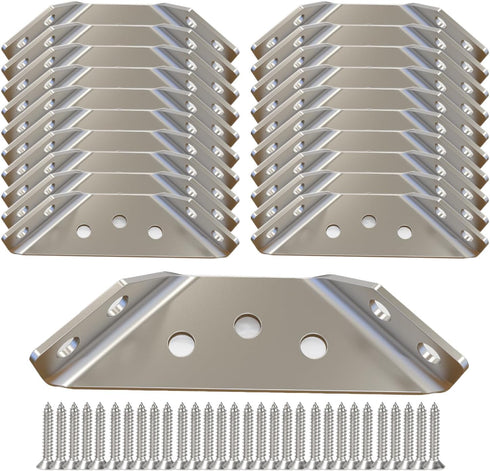 Universal Stainless Steel Furniture Corner Connector Heavy Duty Corner Bracket,8Pcs Angle Brackets Hardware Bracket Silver Metal Corner Braces for...