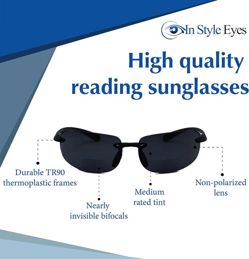 In Style Eyes Original Lovin Wrap Around Bifocal Reading Sunglasses - Rimless, UV Protection - Non-Polarized Lens - Black - 1.5x...