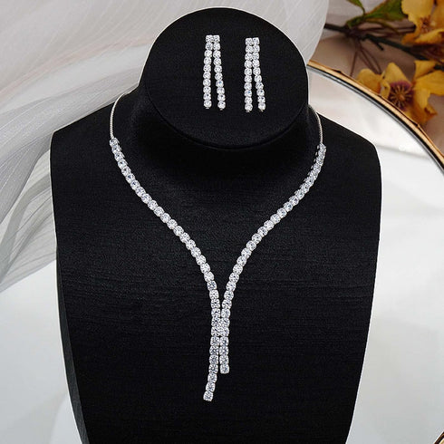 HIIXHC Prom Jewelry Set for Women, Bride Rhinestone Necklace Earrings Set Silver Plated Bridal Wedding Jewelry Costume Jewelry Sets for Women and ...
