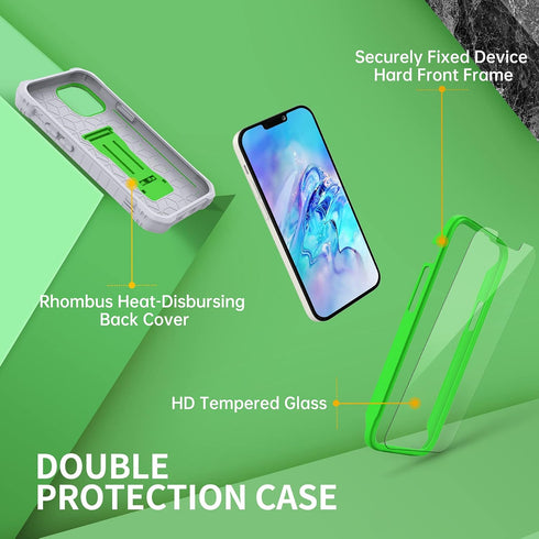 FITO for iPhone 13 Mini Case 5.4 Inch, Dual Layer Shockproof Heavy Duty Case with Screen Protector, Built in Kickstand (Green)...
