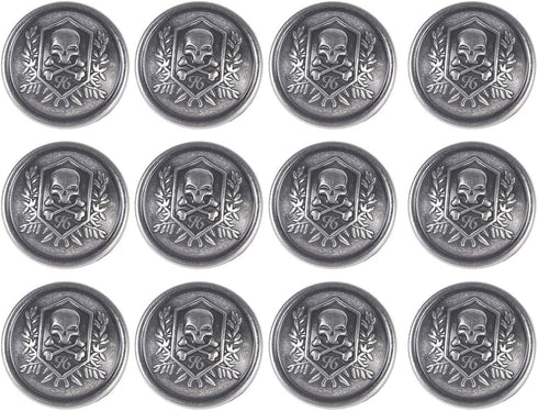 12Pcs Metal Buttons Domineering Skull Buttons Casual Suit Windbreaker Casual 25mm Button (Antique Silver)...