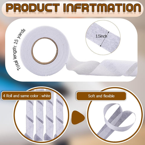 Treela 4 Rolls Fusible Batting Tape for Quilting 15 Yards White Seam Tape Fusible Sheer Tape Fabric Fusing Tape Hemming Tape for Art Quitting Batt...
