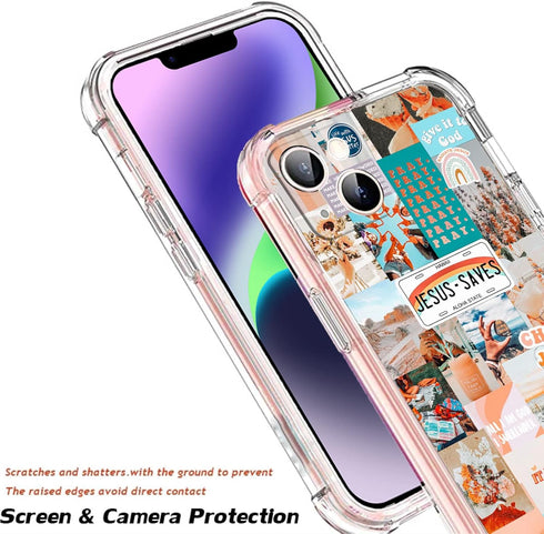Christian Quotes iPhone 14 Case,Aesthetic Vintage Bible Verses Jesus Quotes Collage Pattern Case for Girl Women Men, Trendy Soft TPU Case for iPho...